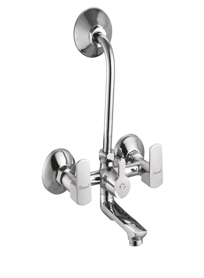 Kamal Wall Mixer - Full Brass Cubix Kubix Prime Spout | A++ Quality Hot & Cold Water Shower Mixture Provision for Overhead Shower & 165mm Long Bend Pipe Easy to Use with Wall Flange and Legs - Image 1